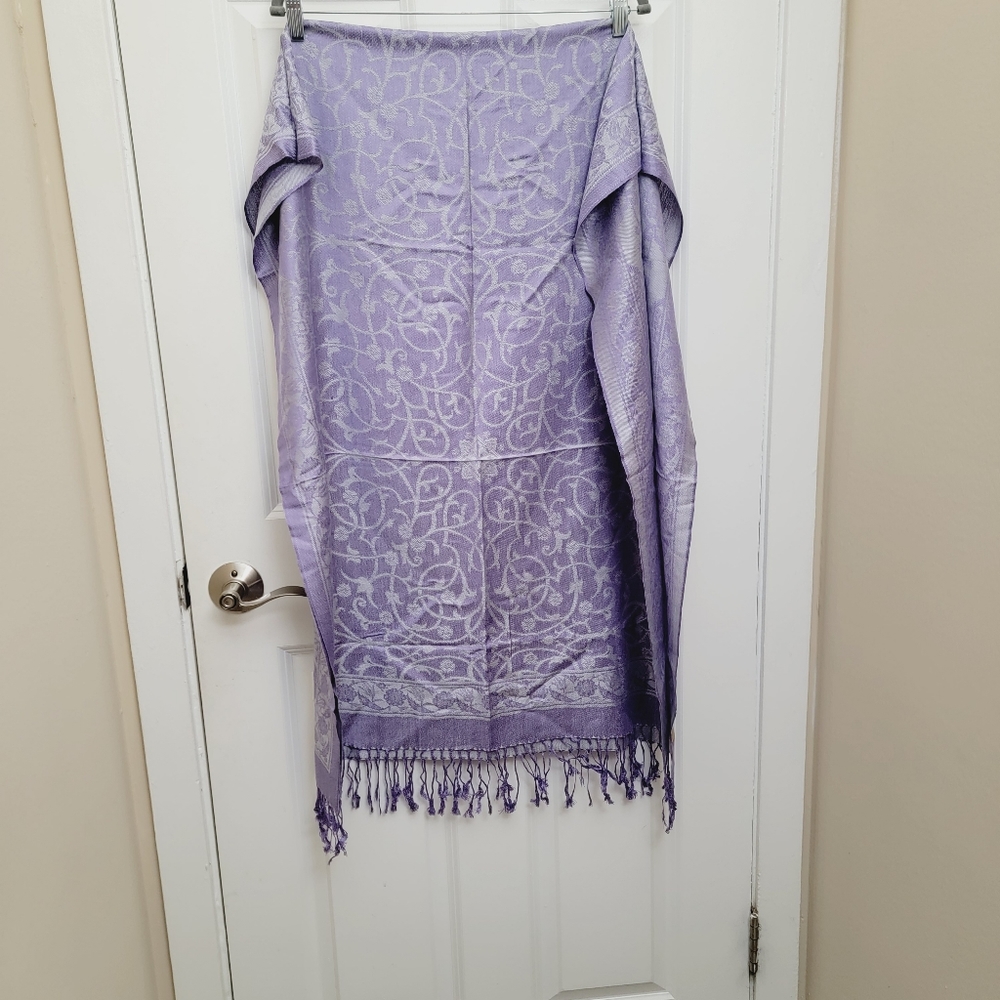 TURKISH long wrap/scarf in Swirl print, 2 tone Pashmina - Picture 2 of 7